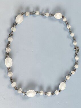 Vintage Sterling Silver Beaded Moonstone Ankle Bracelet 10" Oval & Round Beads W